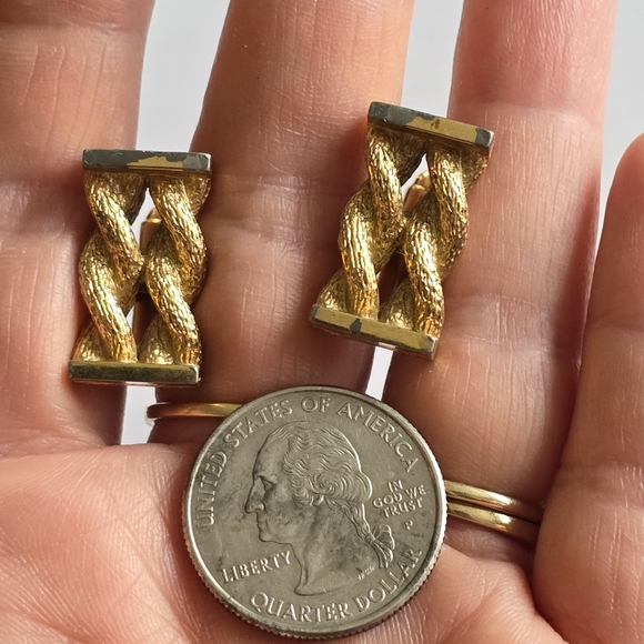 Vintage Twist cufflinks gold tone cuff links rectangular men jewelry - Picture 2 of 10